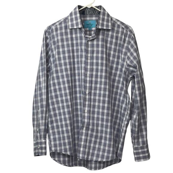 Christian Aujard Paris Button Down Shirt Blue Plaid Long Sleeve Men Size Medium - Picture 1 of 6